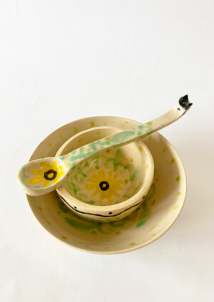 Yellow Flower Set - Bowl + Cup + Spoon